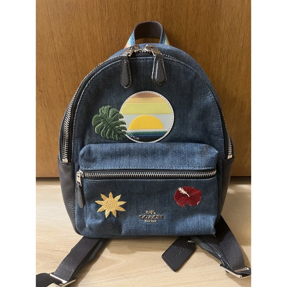 Coach F29534 Charlie Mini Backpack With Blue Hawaii Patches Sunset Denim EUC - Picture 1 of 15